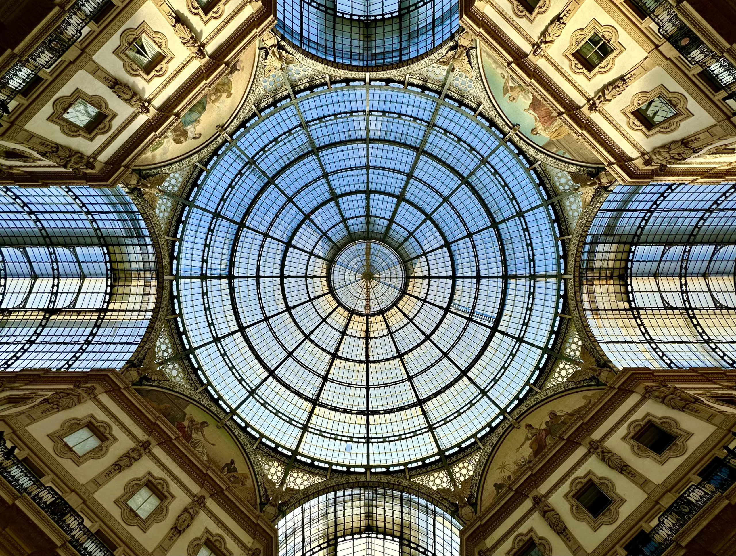 A view upwards to the glass dome of the "Galleria Vittorio Emanuele II" in Milan.