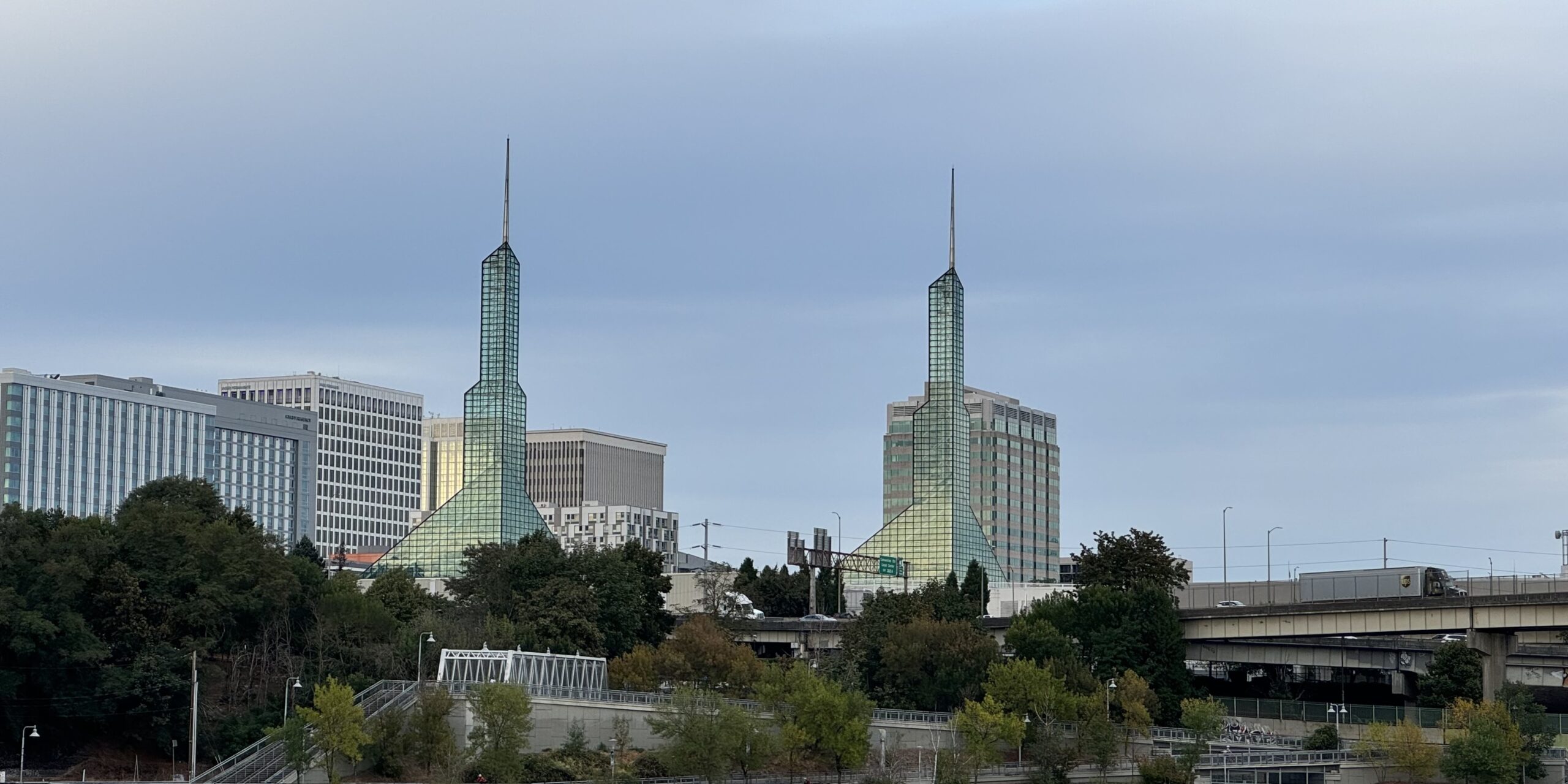 The Portland skyline showing the towers of the Oregon Convention Center.